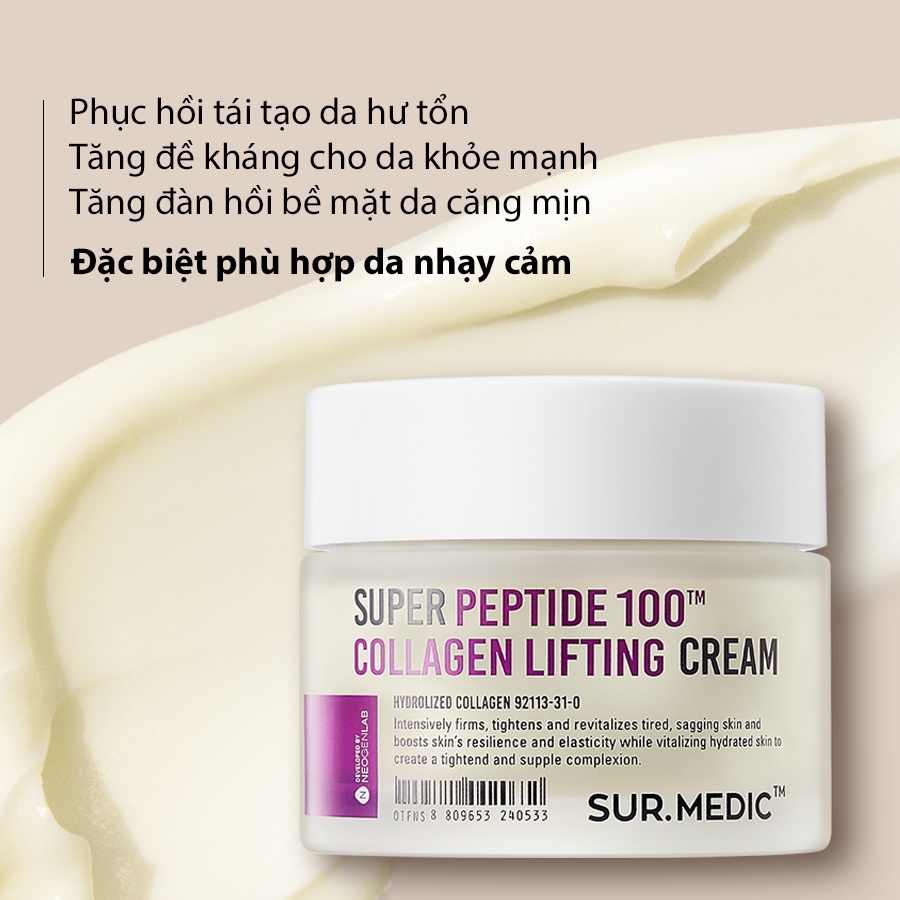 Kem Dưỡng Trẻ Hoá Phục Hồi Da Hư Tổn SURMEDIC Super Peptide 100tm Collagen Lifting Cream 50ml