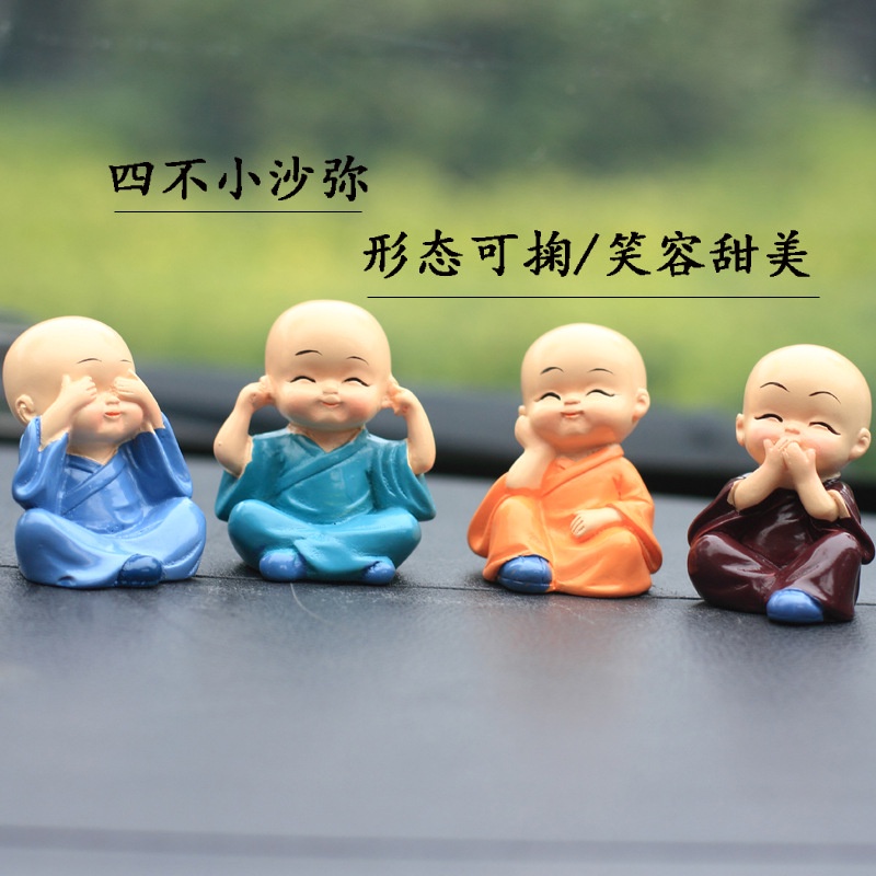 Bộ Tượng Chú Tiểu Hòa Thượng Tứ Không - Phật Phong Thủy Mini 4 Tư Thế, Trang Trí Xe Hơi, Để Bàn Làm Việc
