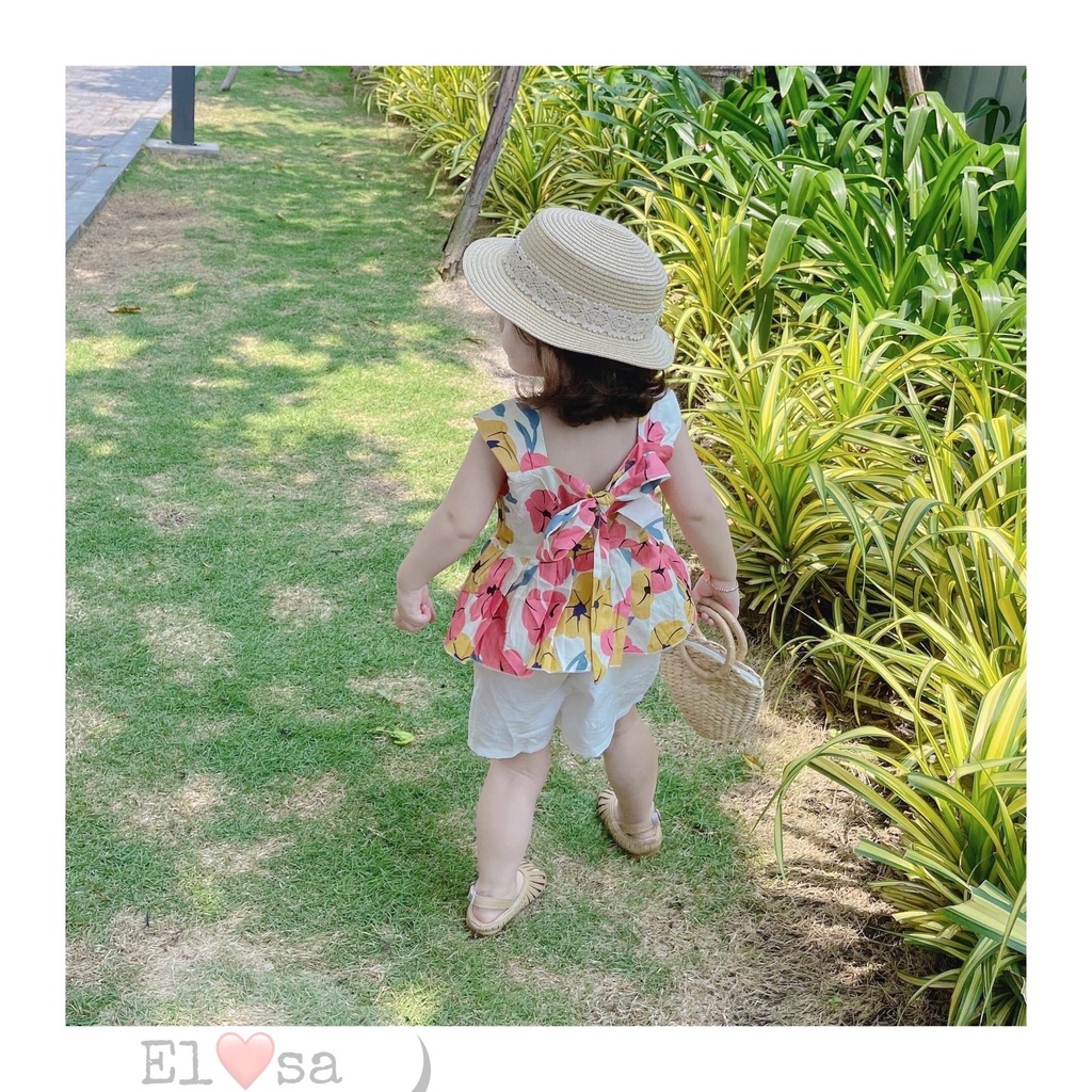 Đồ bộ bé gái - Bộ 2 dây nơ lưng bánh bèo siêu xinh cho bé gái 1-5 Tuổi