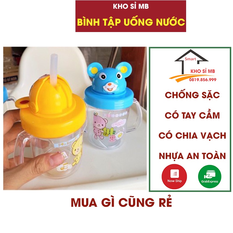 Bình hút tập uống nước cho bé Việt Nhật, có vạch chia, chống sặc, chống đổ, an toàn bo bé kho sỉ mb