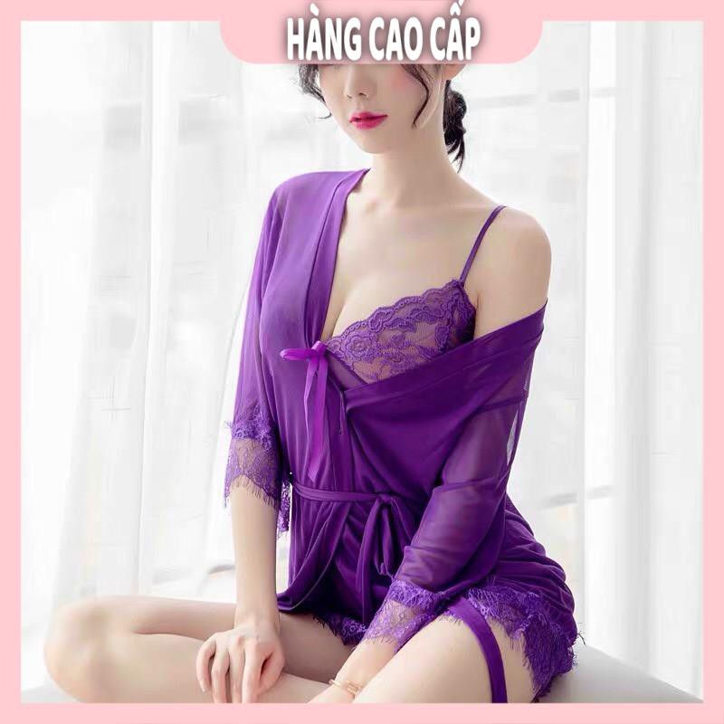 Váy ngủ sexy ren hoa ngực kèm áo choàng ngủ và chip lọt khe quyến rũ với 4 màu siêu hot | BigBuy360 - bigbuy360.vn