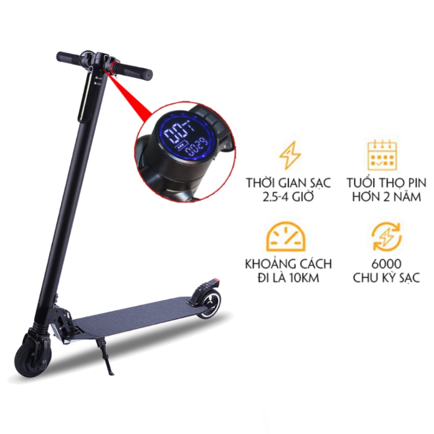 Xe điện KO069 mẫu mới cho người lớn và trẻ em, xe scooter chân chống chịu tải đến 150kg gấp gọn đa năng