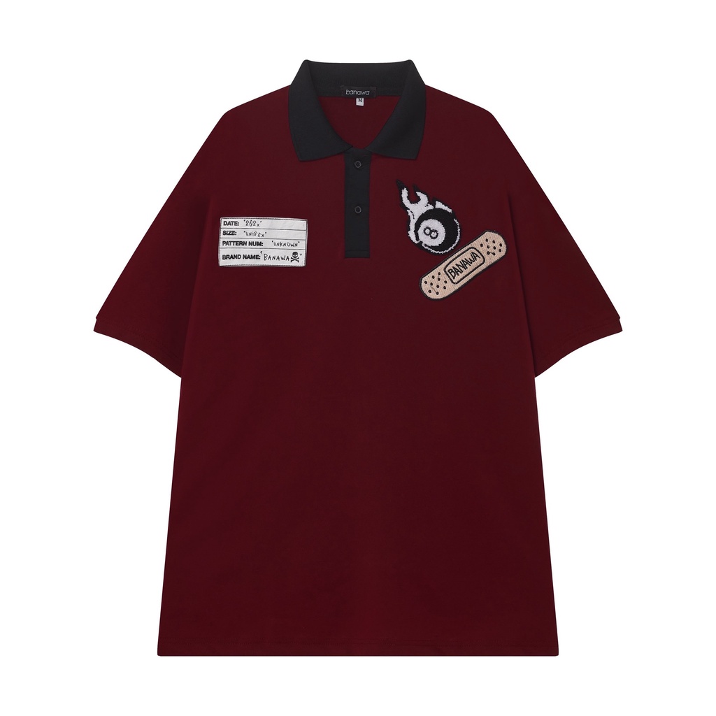 Áo Polo Banawa oversized nam nữ unisex form rộng cổ sơ mi hình in graphic - Statement Polo - Màu Đỏ Đô