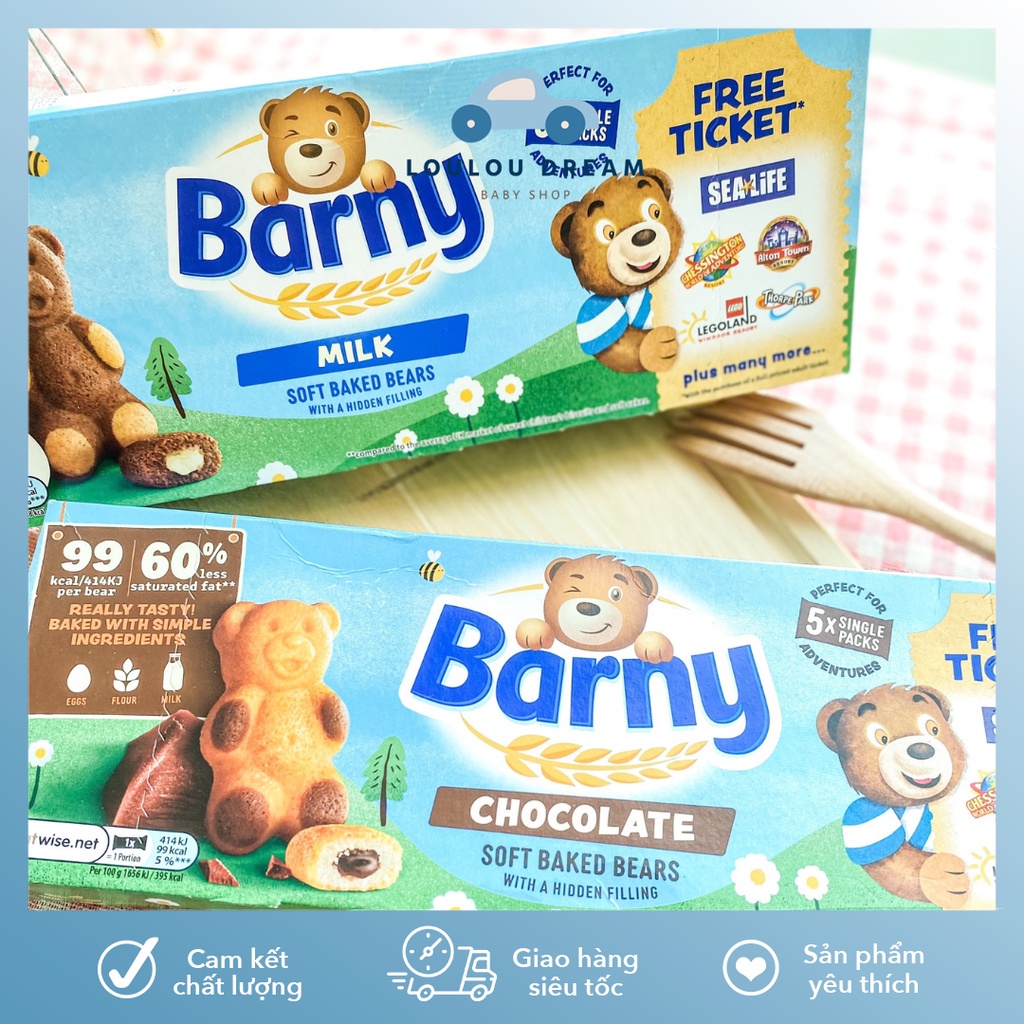 Bánh bông lan gấu Lulu / Barny nội địa UK - Pháp hộp 5 gói 125gr