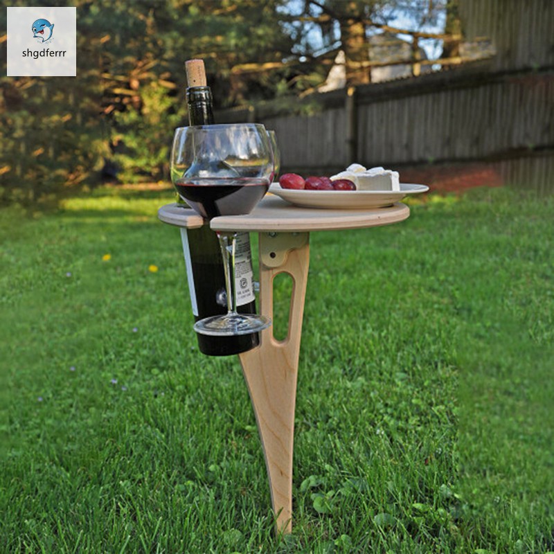 #new# Outdoor Portable Wine Table with Foldable Round Desktop Mini Wooden Picnic Table Easy to Carry