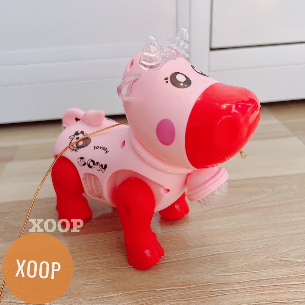 [Tặng pin] Đồ chơi chú bò có nhạc phát sáng chạy pin đáng yêu cho bé