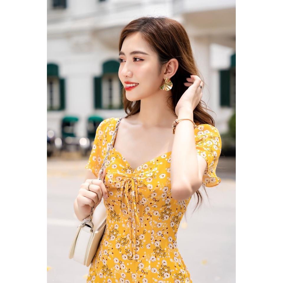 Đầm du lịch, nhún ngực, xẻ tà 1 bên 2 màu họa tiết hoa đủ 4 size e-1227 | BigBuy360 - bigbuy360.vn