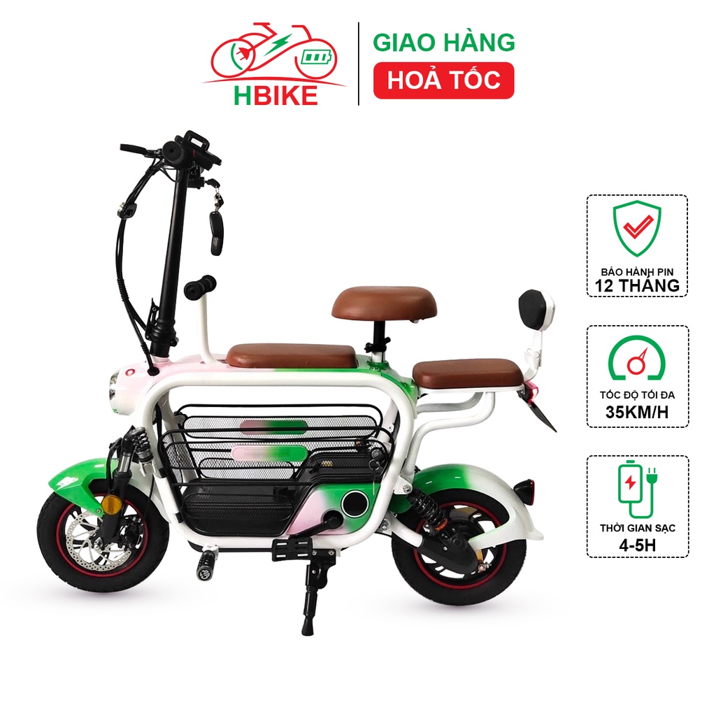 Xe đạp điện mini gấp gọn Lihaze H-BIKE 3 yên bản Pro cho mẹ và bé tặng kèm giỏ xe
