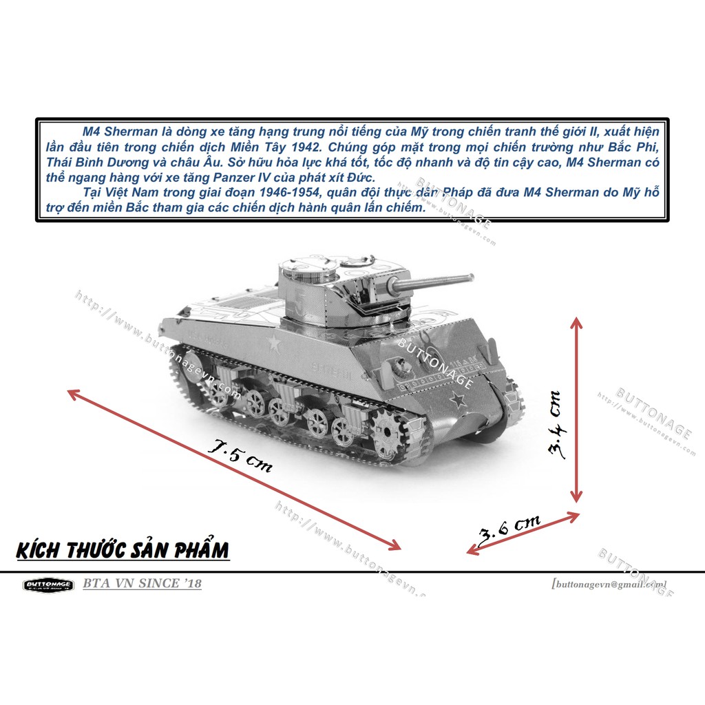 Mô Hình Lắp Ráp 3d Xe Tăng M4 Sherman - Hoa Kỳ