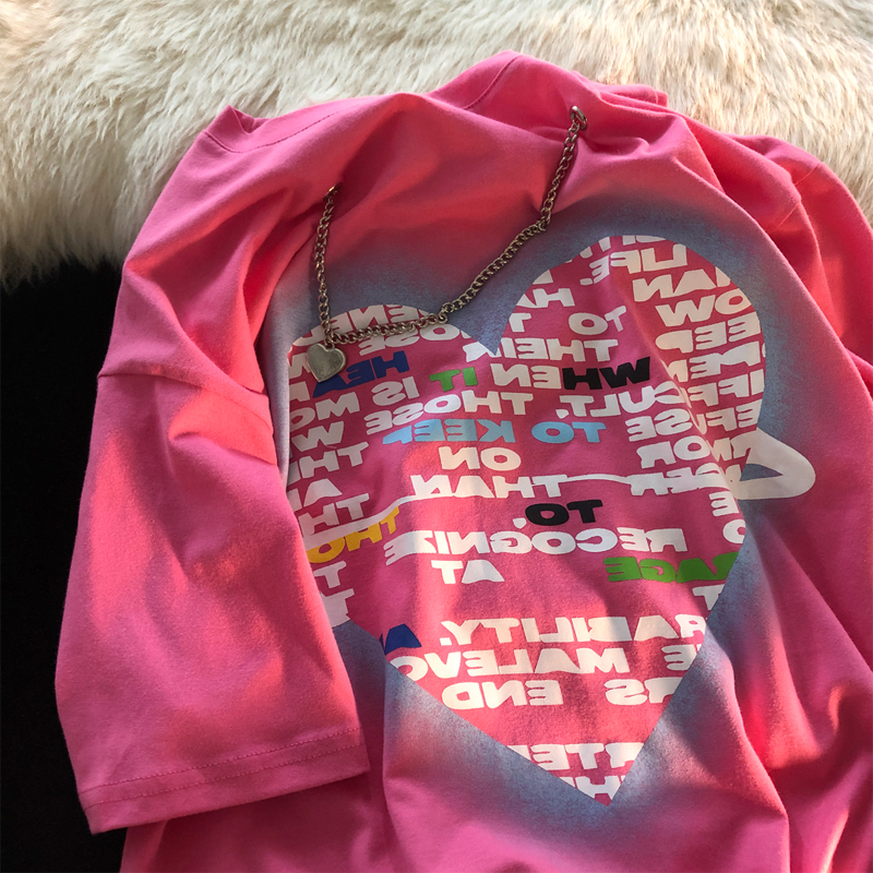 Áo Thun Tay Lỡ Thời Trang Trẻ Trung 1951078Áo Thun Dáng Rộng Họa Tiết Trái Tim Phong Cách Hip Hop Dễ Phối Đồ Cho Cặp Đô