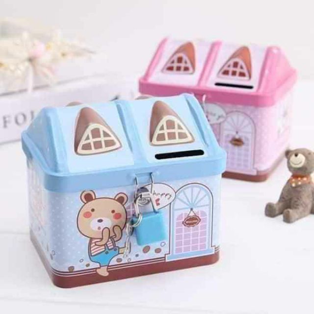 Két Sắt Mini Hình Ngôi Nhà- Két Hình Ngôi Nhà - Heo - Chuột Cho Bé