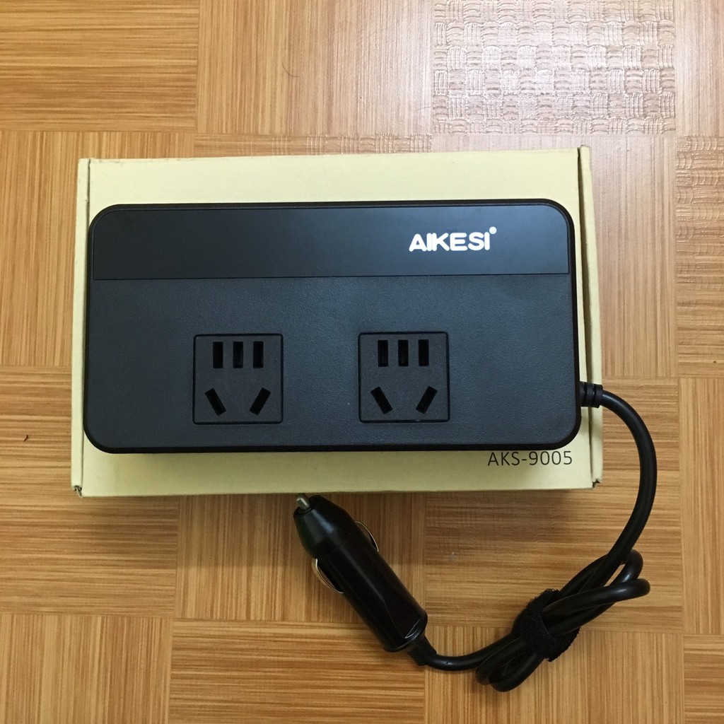 Bộ chuyển đổi điện DC 12V/24V sang AC 220V Aikesi Cao Cấp [4 Cổng Sạc USB+2 Ổ Điện]