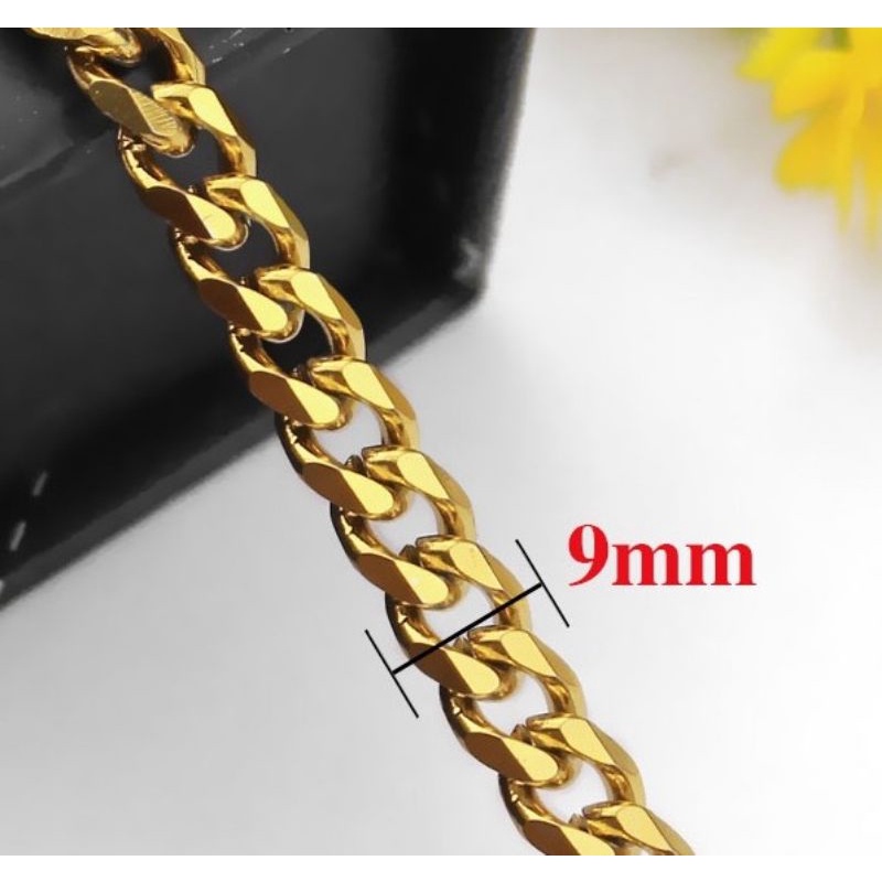 Lắc tay nam nữ inox mạ vàng bản 9mm sang chảnh hầm hố phong cách bụi roc hip-hop