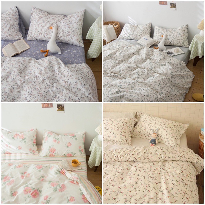 Bộ chăn ga giường Cotton 100% hoa lá vintage Suhali,100% Cotton thoáng mát thấm hút mồ hôi