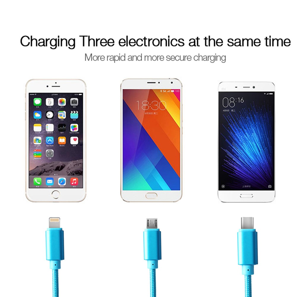 Dây Cáp Sạc 3 Trong 1 Đa Năng Cho Iphone Android Và Huawei 1.2m