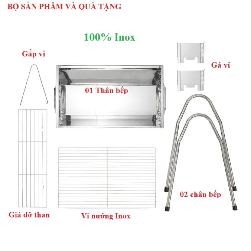 Bếp nướng ngoài trời , Chiều cao vỉ thay đổi theo nhu cầu nướng với 3 nấc độ cao - INOX toàn phần 100%