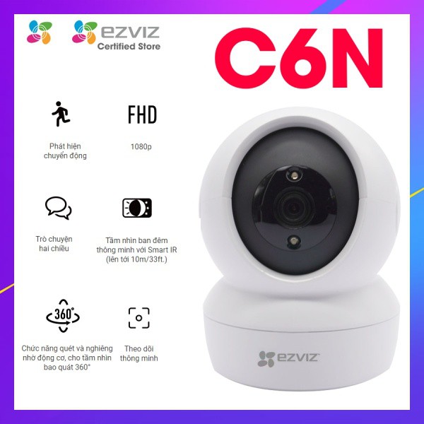 Camera Wifi 2MP - EZVIZ C6N - Xoay 360 độ - Trong nhà