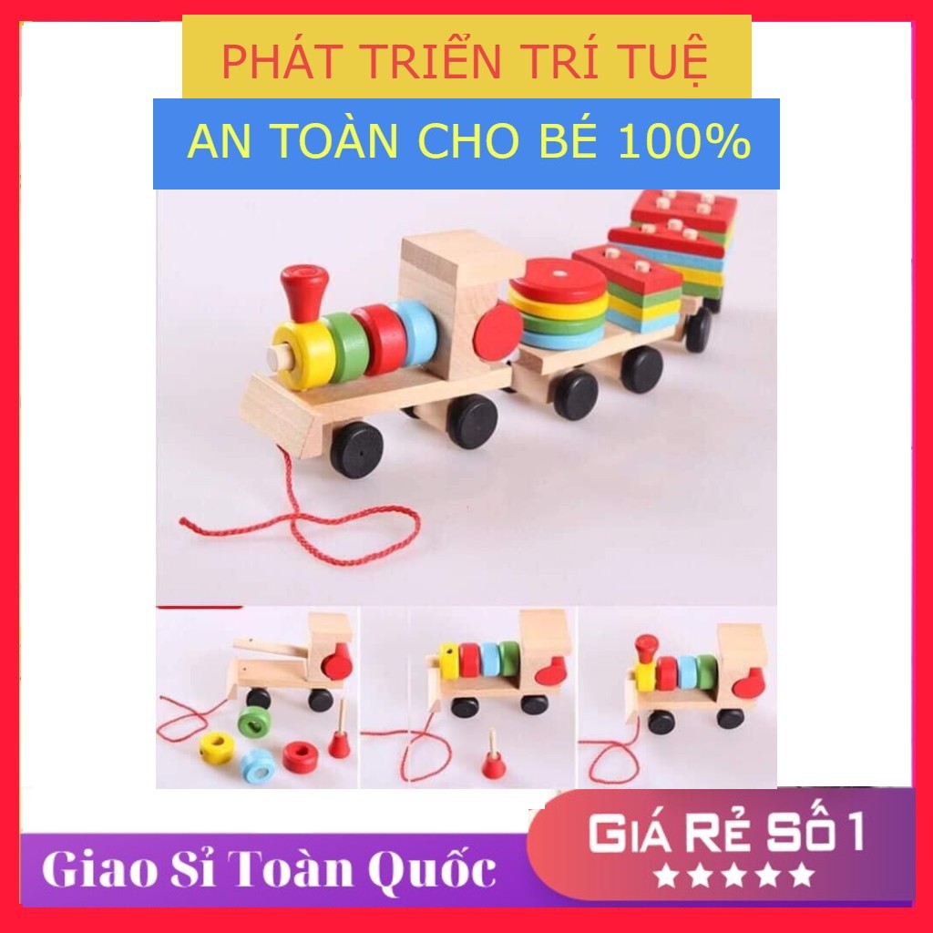 Đồ chơi gỗ đoàn tàu thả hình khối cho Bé, nhận biết màu sắc (Đồ Chơi Trẻ Em)