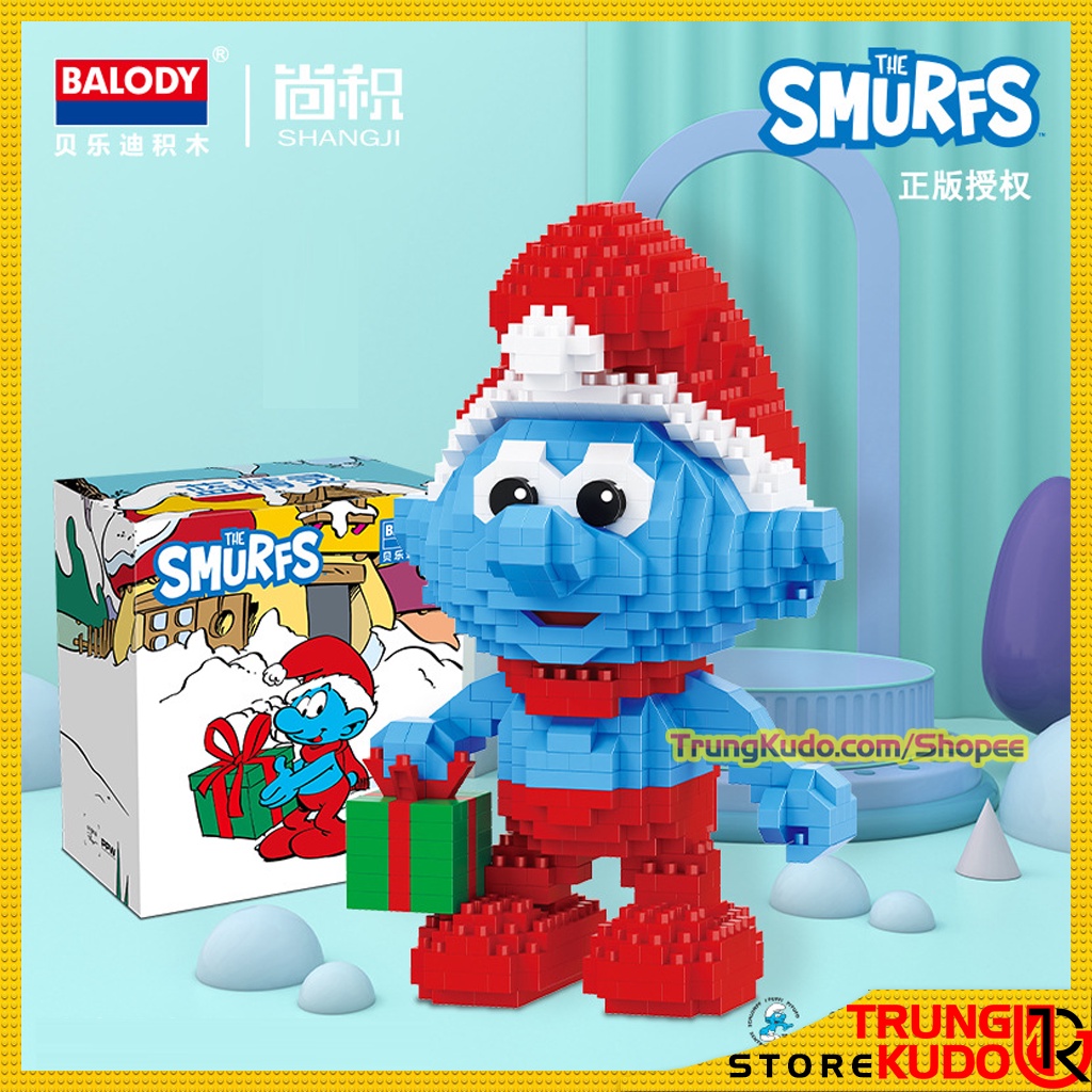 Mô hình Xì Trum The Smurfs dạng Đồ chơi xếp hình dùng làm quà tặng bạn trai bạn gái, Đồ decor
