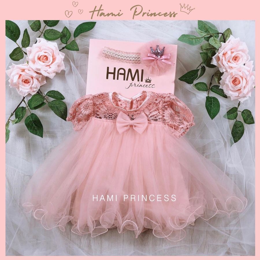 Váy Công Chúa Baby Ren Hồng Dễ Thương Cho Bé Gái HAMI PRINCESS ❤️