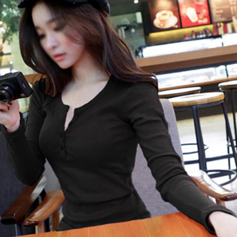 Áo trơn tay dài phối nút thời trang cho nữ | BigBuy360 - bigbuy360.vn