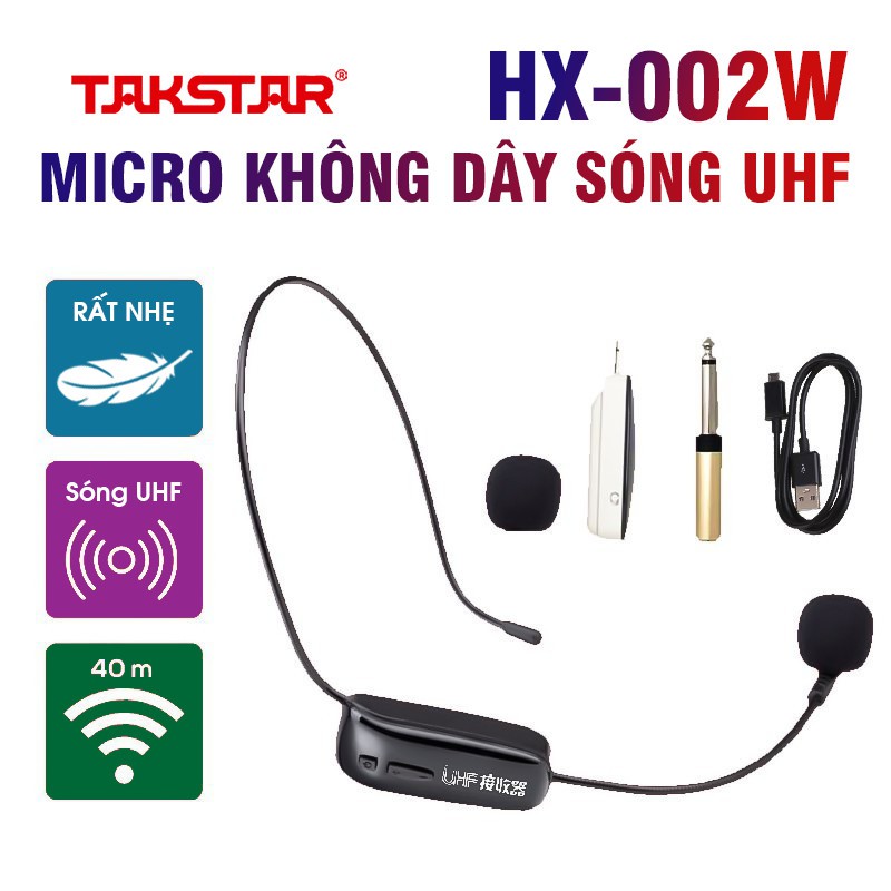 Bộ micro đeo tai không dây HX-006W, mic đeo tai trợ giảng, micro trợ giảng, dùng cho loa kéo, loa, sử dụng sóng UHF