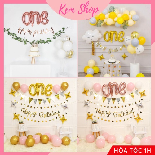 Bóng Chữ ONE Trang Trí Tiệc Thôi Nôi, Sinh Nhật Cho Bé Phong Cách Hàn Quốc - Kem Shop K192