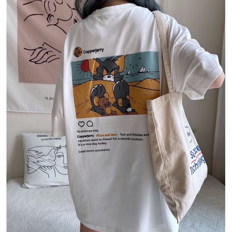 ÁO THUN, ÁO PHÔNG TAY LỠ UNISEX FORM RỘNG OVERSIZE MÈO VÀ CHUỘT M54