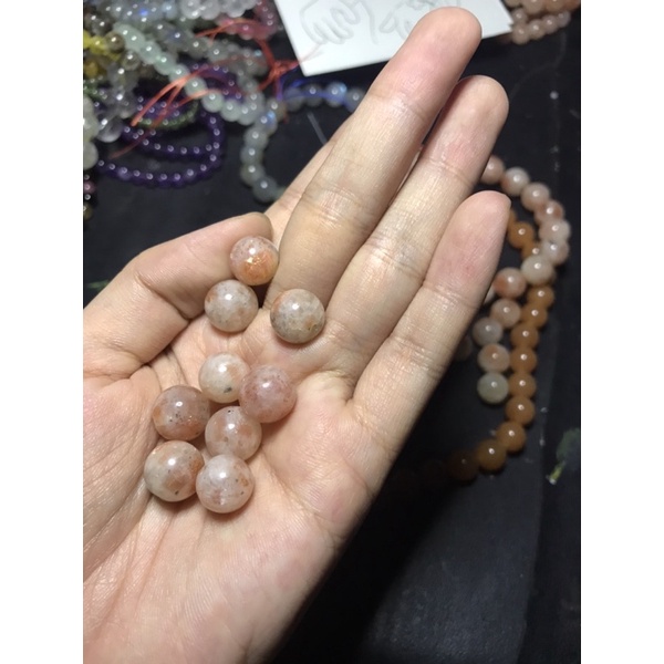 Hạt lẻ Sunstone đá mặt trời mài tròn xỏ lỗ dùng cho Tarot, HandMade ,DIY