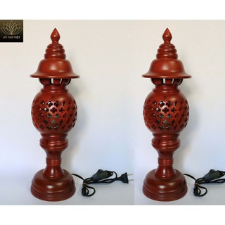 Bộ đôi đèn thờ gỗ hương cao  36cm