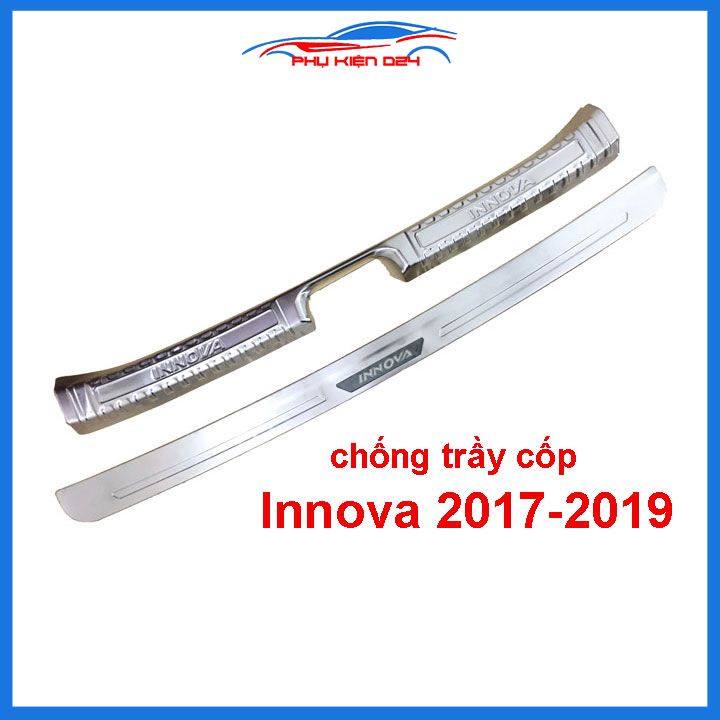 Ốp chống trầy cốp trong ngoài cho xe Innova 2017-2018-2019-2010-2021 màu INOX bảo vệ trang trí xe