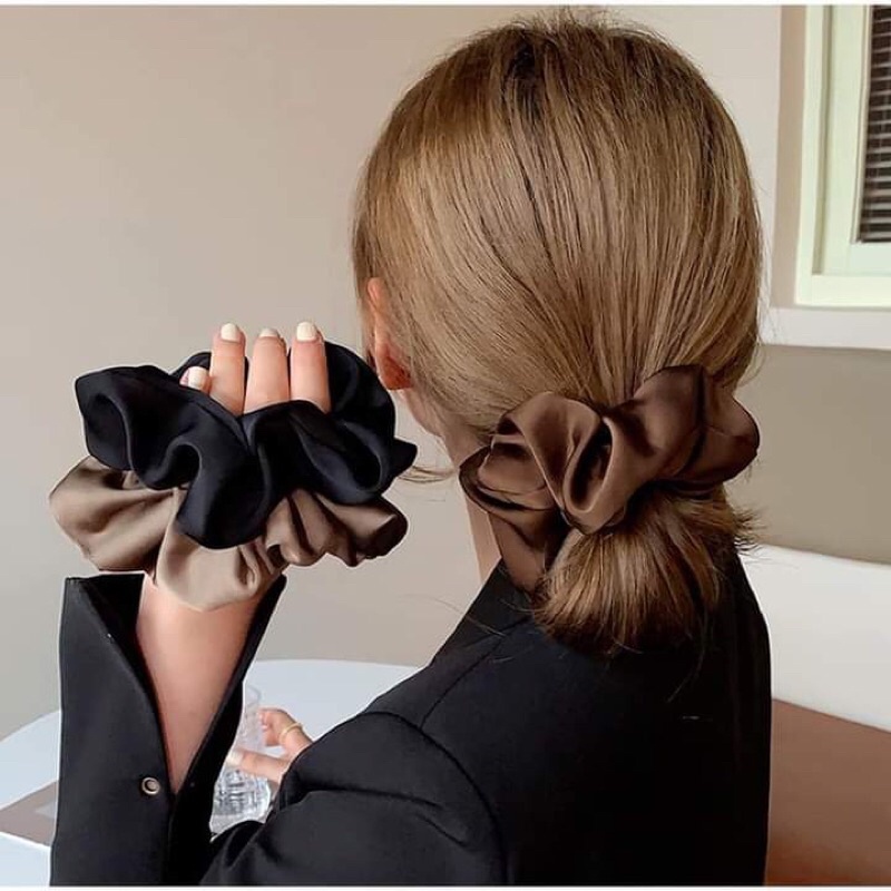 Sét 10 dây buộc tóc scrunchies màu trắng phi bóng