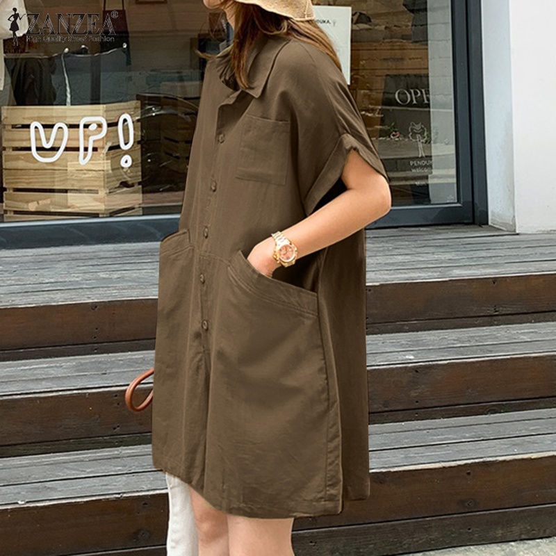 Áo liền quần ZANZEA ngắn tay có túi thời trang phong cách nữ tính