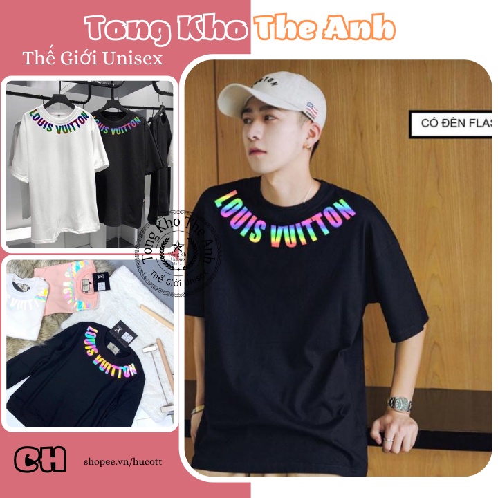 Áo thun phản quang LVT quanh cổ ⚡ Phông tay lỡ dáng thụng rộng nam nữ unisex chất cotton mặc đôi , nhóm cực đẹp !