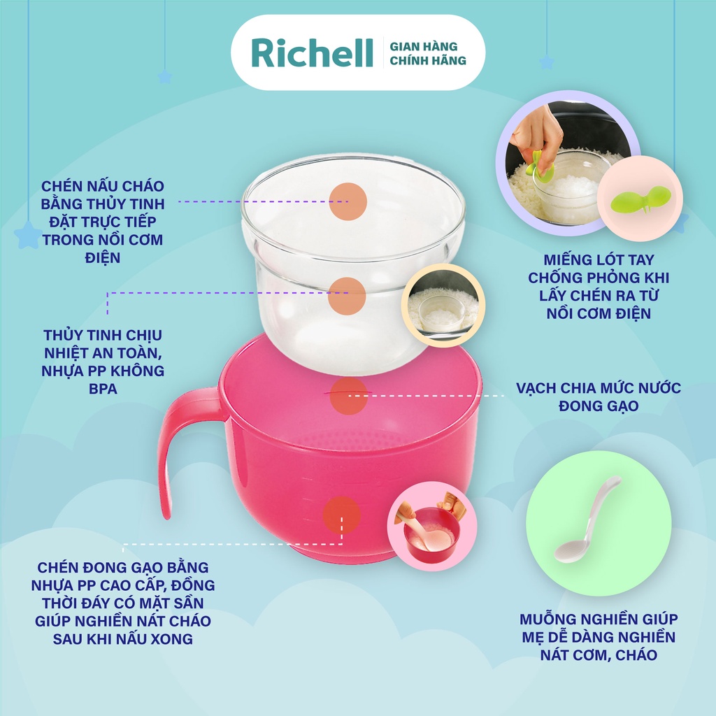 Bộ đồ dùng nấu cháo trong nồi cơm điện Richell Nhật Bản | Baby