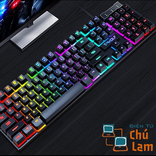 Bàn phím chơi game có dây T-WOLF T-20 104 phím Đèn nền RGB đầy màu sắc Bàn phím cơ học cảm ứng công thái học cho