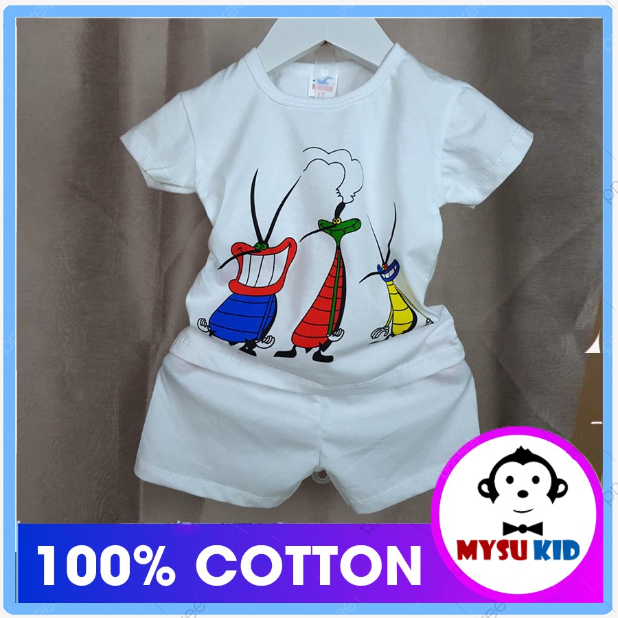 Đồ bộ bé trai bé gái ngắn tay màu trắng thun cotton 100%