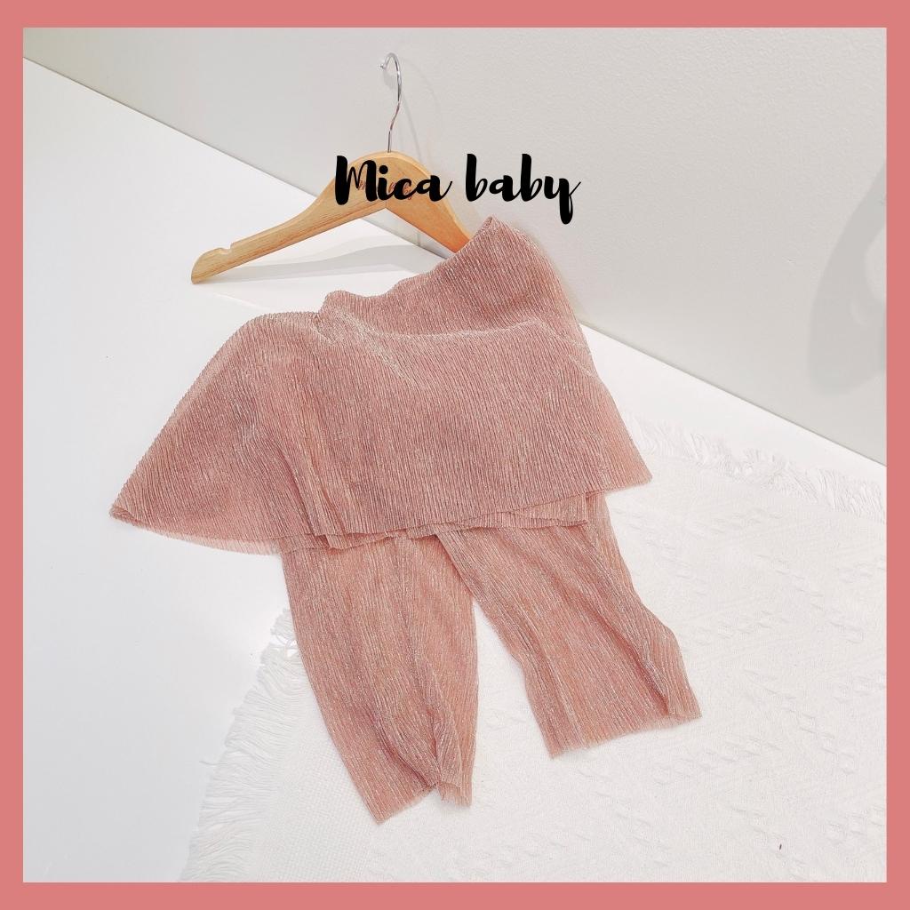 Set quần áo trễ vai vải kim tuyến dập ly cao cấp cho bé Mica baby QA20