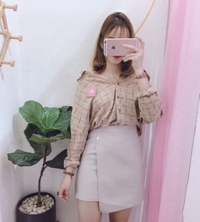 Áo sơ mi caro cột dây sau