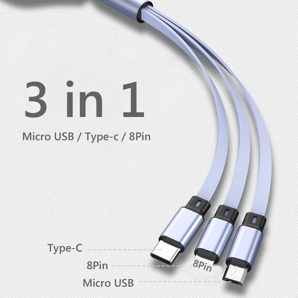 Dây Cáp Sạc Nhanh 3 Trong 1 Loại C 8pin Micro Usb 3a Có Thể Thu Gọn Tiện Lợi