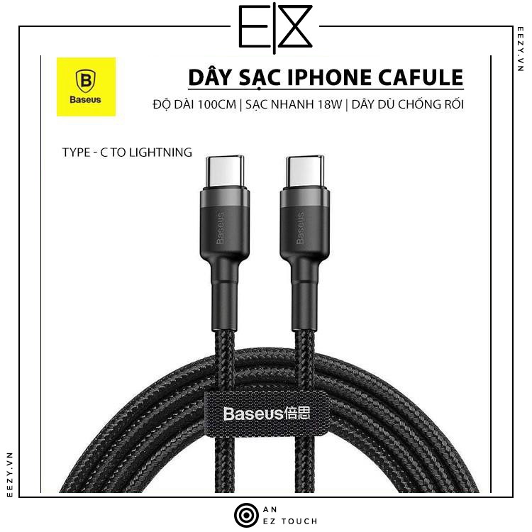 DÂY SẠC NHANH IPHONE 18W CHÍNH HÃNG BASEUS CAFULE SERIES USB C TO LIGHTNING CHUẨN PD 2.0 CÔNG SUẤT 100W DÀI 2 MÉT