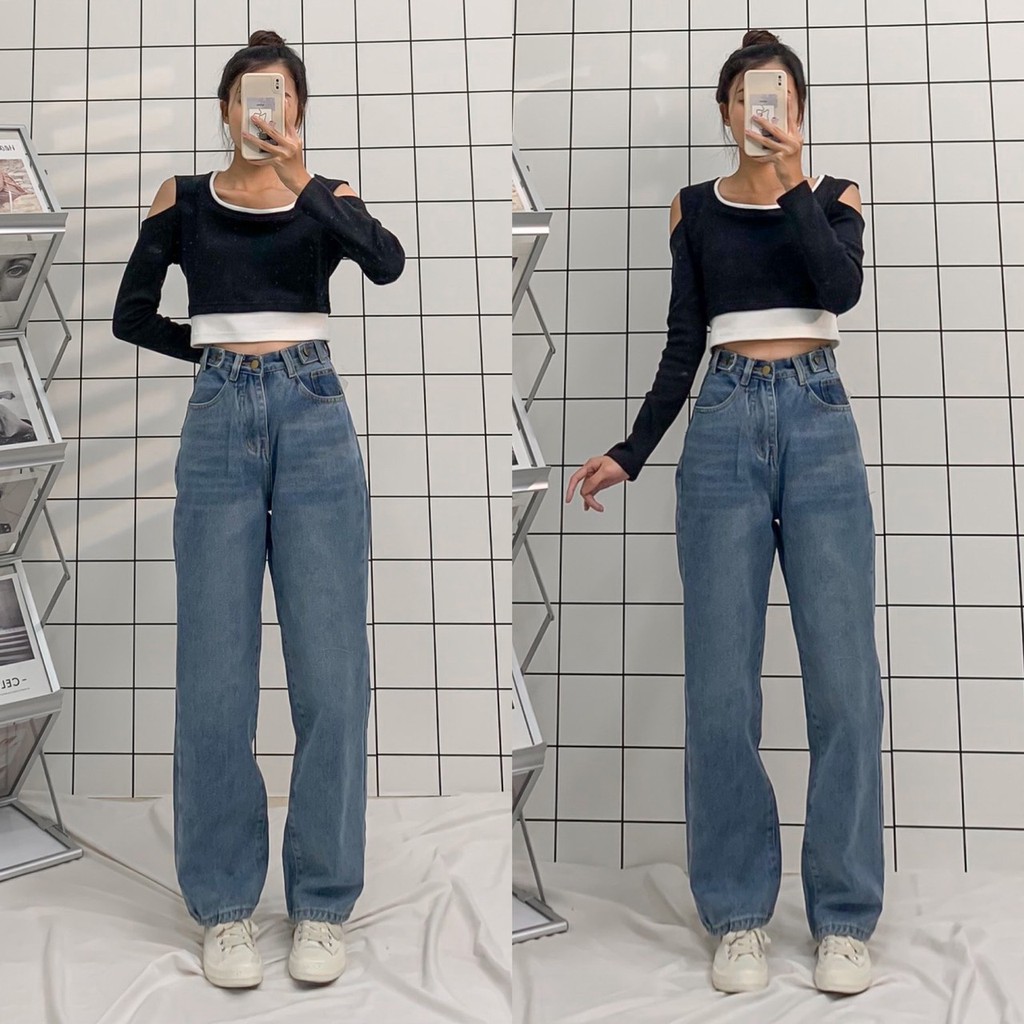 Quần Jeans Nữ Ống Rộng Lưng Cao SIMPLE Phong Cách Ulzzang – Tuni Store