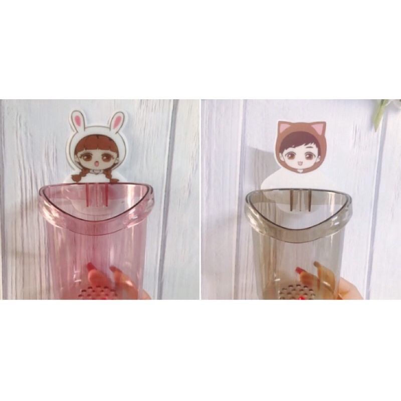 Cốc gấu dán tường để bàn chải đánh răng hình gấu có lỗ thoát nước tiện lợi