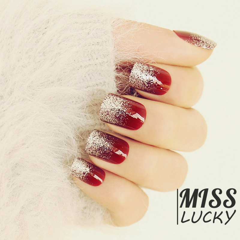 Set 24 Móng Tay Giả Màu Bạc Thời Trang Cho Nữ