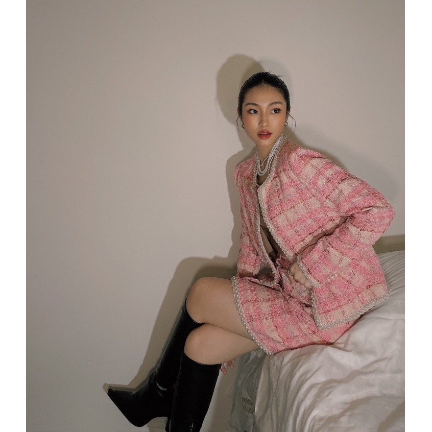 Set áo vest tweet hồng và chân váy chữ A HUONG BOUTIQUE HBVEST133 | BigBuy360 - bigbuy360.vn