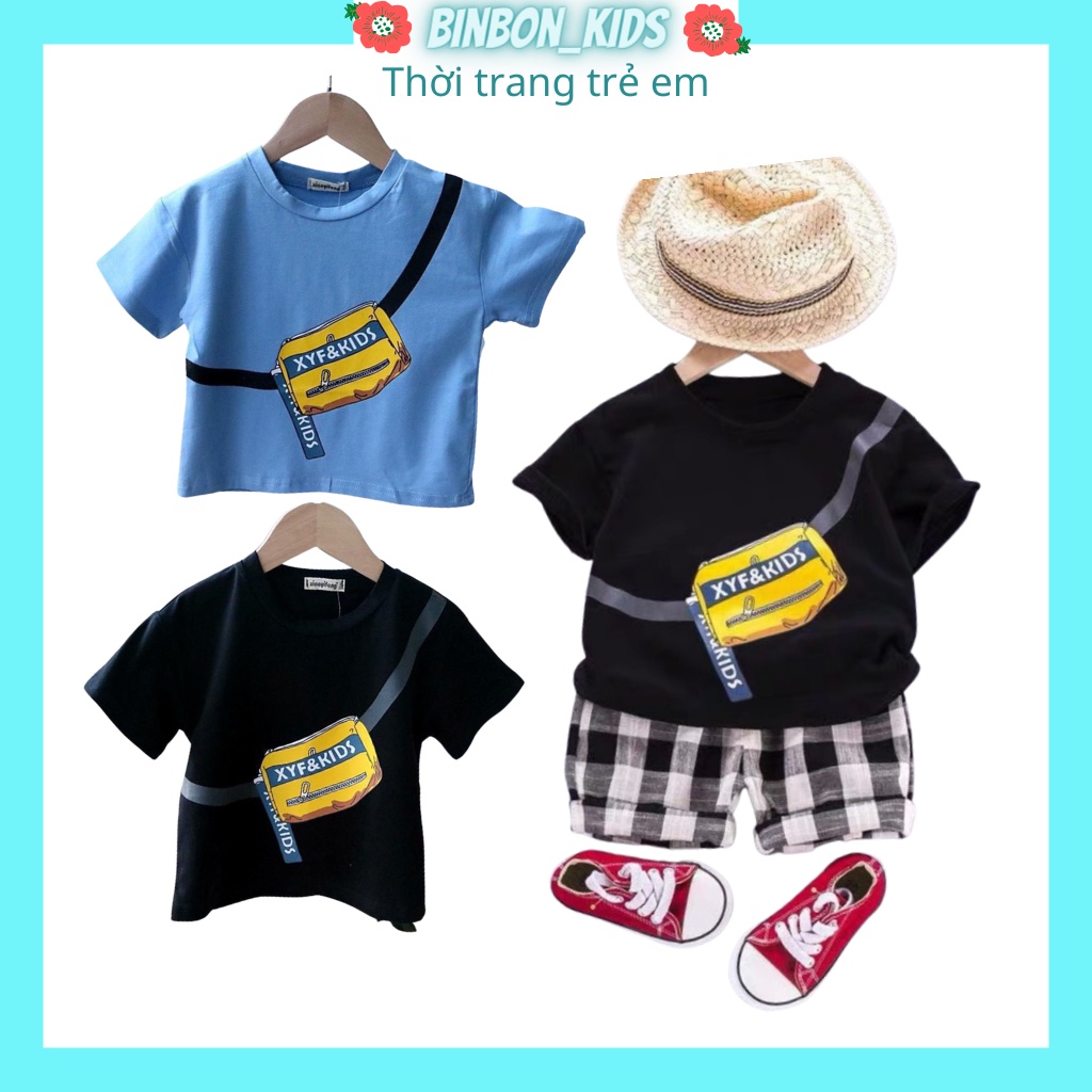 Áo cộc tay cho bé in túi chéo phong cách cho bé trai và gái, Áo thun trẻ em từ 1-5 tuổi chất cotton cao cấp-BINBON KIDS
