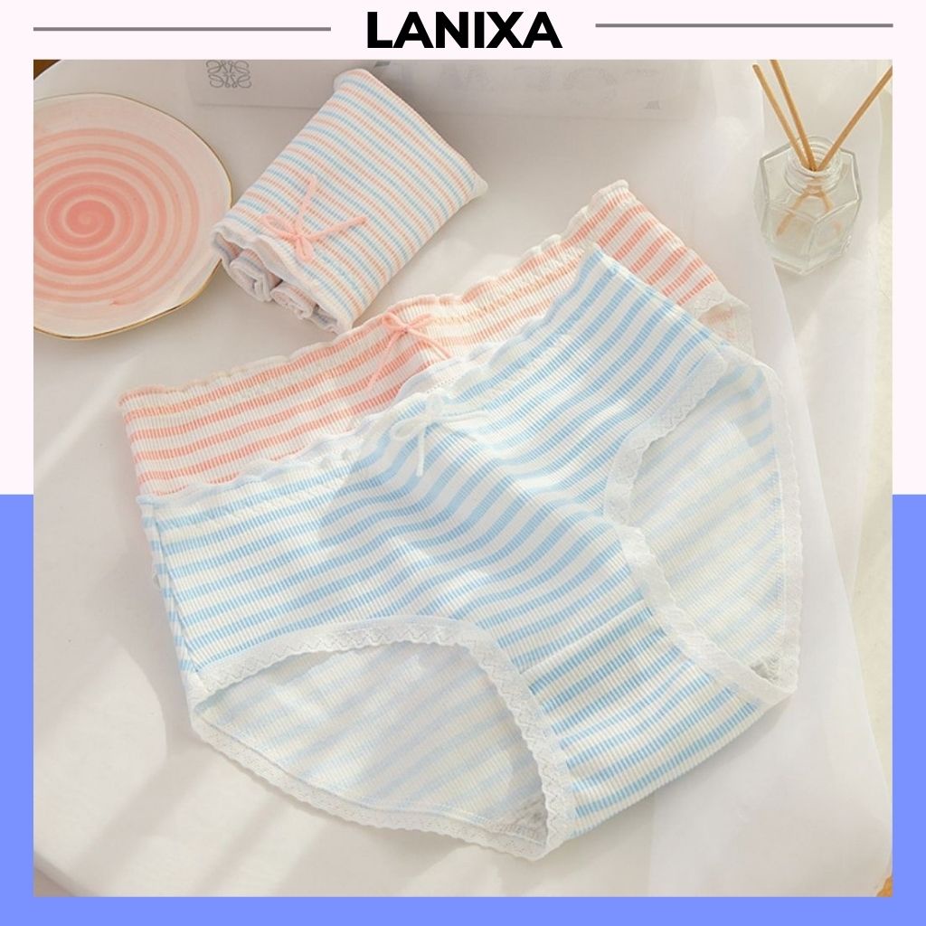 Quần lót nữ cotton dễ thương kháng khuẩn khử mùi , Quần chíp nữ ren viền mềm mại đính nơ sexy và quyến rũ LANIXA L123