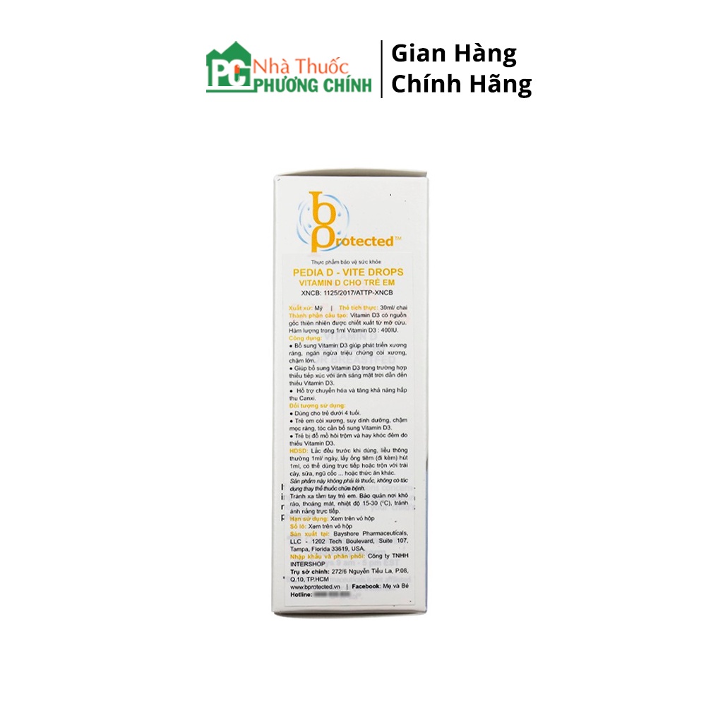 Vitamin D3 Cho Trẻ Sơ Sinh Pedia D-Vite Drops Bổ Sung Vitamin D3 Tinh Khiết &amp; Tăng Hấp Thụ Canxi Cho Bé 30ml