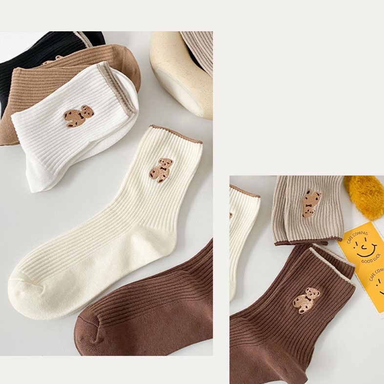 [Set 5 đôi] Tất gấu cao cổ len tăm co giãn phong cách trẻ trung,dễ thương TA14