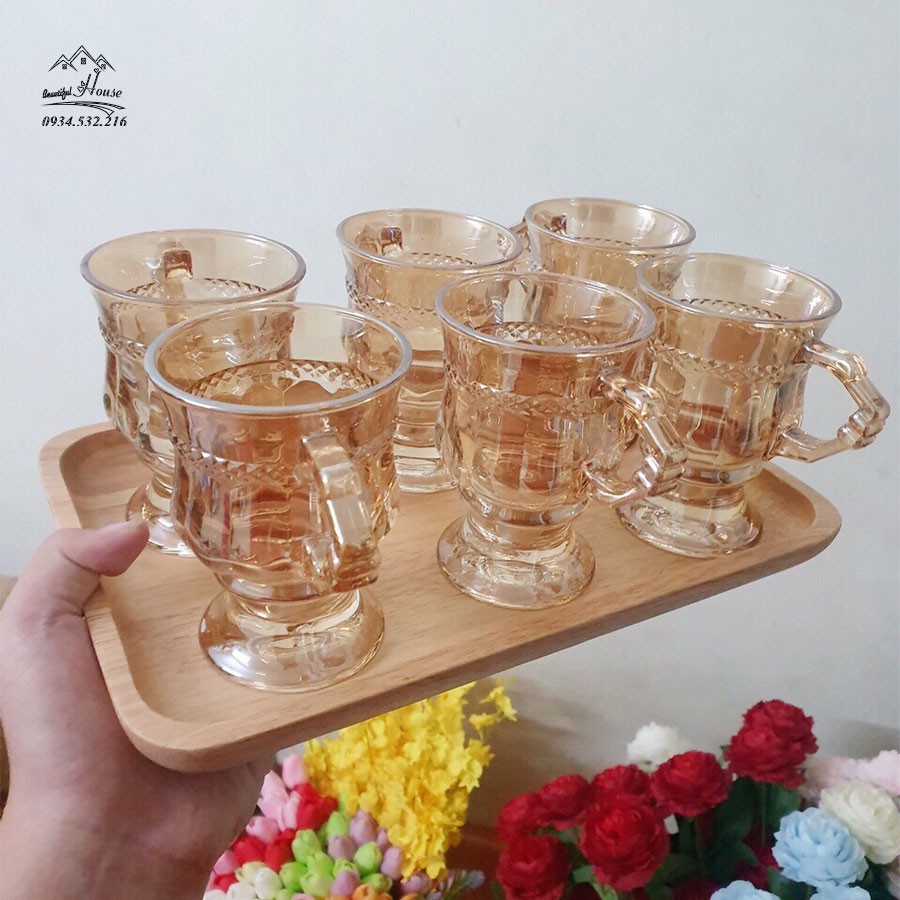 Ly Thuỷ Tinh Vintage Độc Lạ, Dễ Thương Phong Cách Châu Âu, Uống Trà, Cà Phê- Có Quai C06